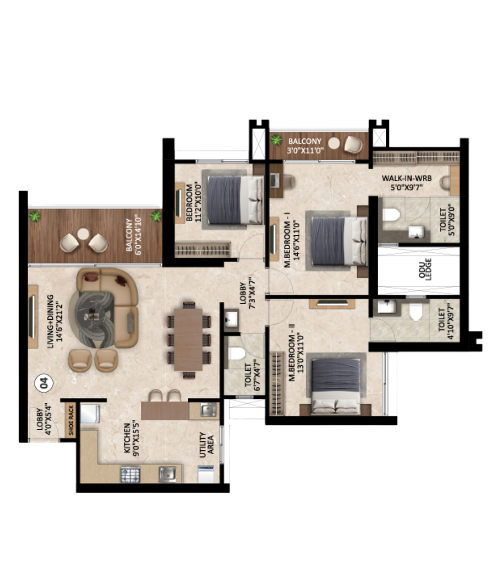 Highness 4 BHK 1285 Sq.Ft. Floor Plan